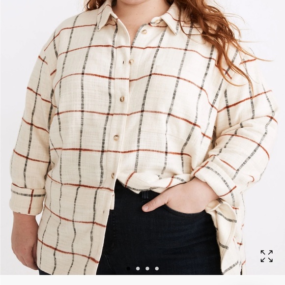 Madewell Cream and Red Button Down Shirt 3XL - Picture 1 of 6
